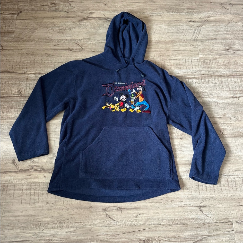 Vintage Disneyland hoodie blue fleece pocket mens small Mickey Mouse goofy Pluto - Picture 2 of 8